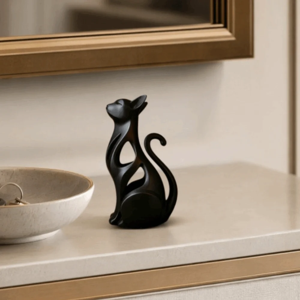 3D Printed Abstract Cat Sculpture Unique Modern Ornament Sculpture of Kitten Plastic Small Decorative Abstract Cat Figurine