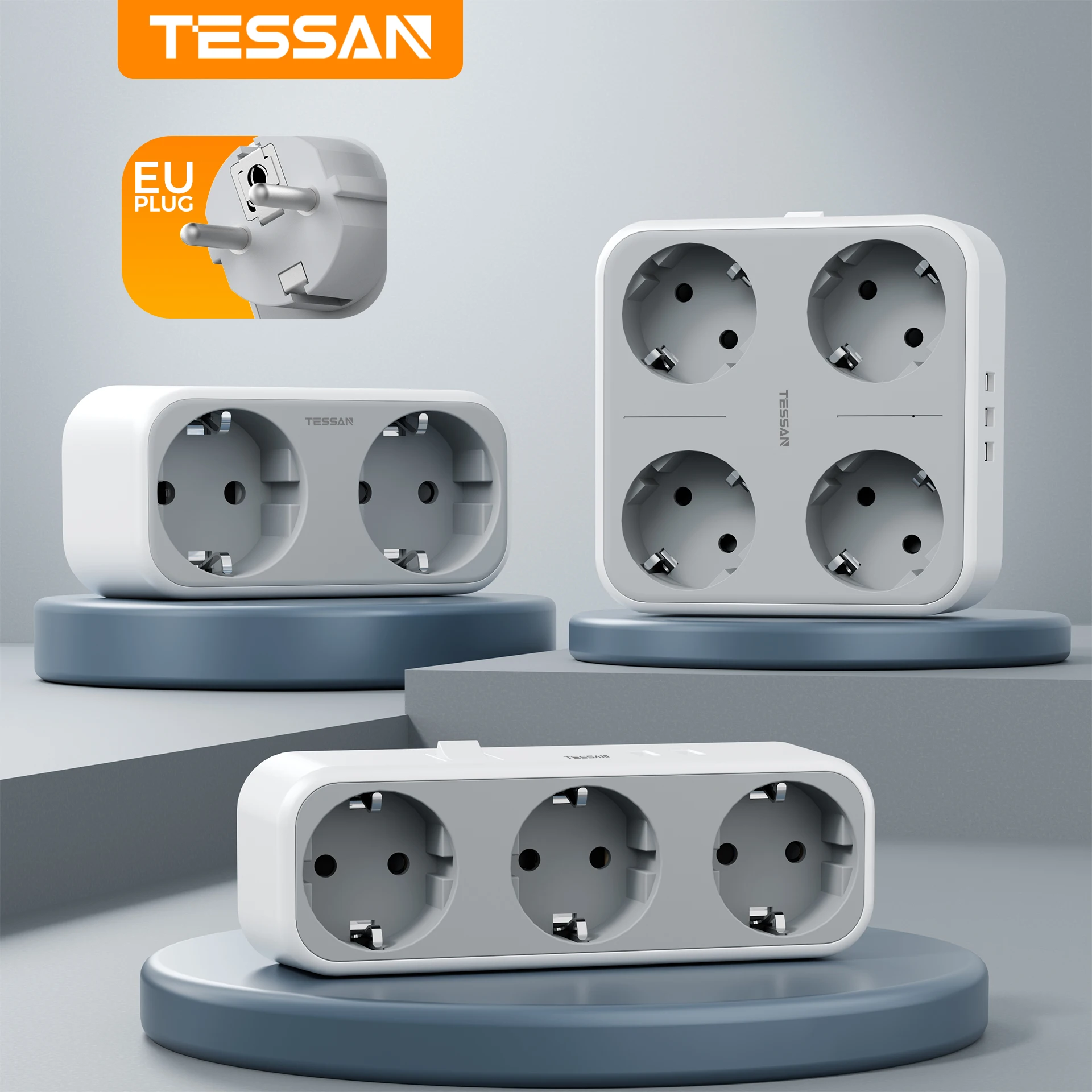 TESSAN EU KR 플러그 전원 스트립, AC 콘센트 및 USB 포트 (5V/2.4A), 스마트폰, 노트북용 EU 벽 소켓 확장기