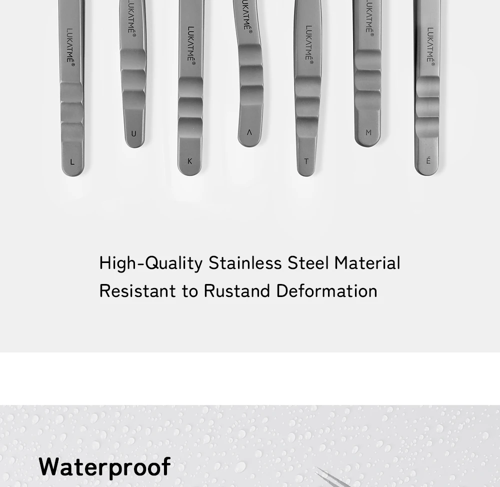 LUKATME 5 Stück Präzisionspinzetten aus Edelstahl mit Rutschfester Faserspitze, Professionelle Wimpernverlängerungspinzetten, Wimpern-Make-up-Werkzeuge – Detail 2