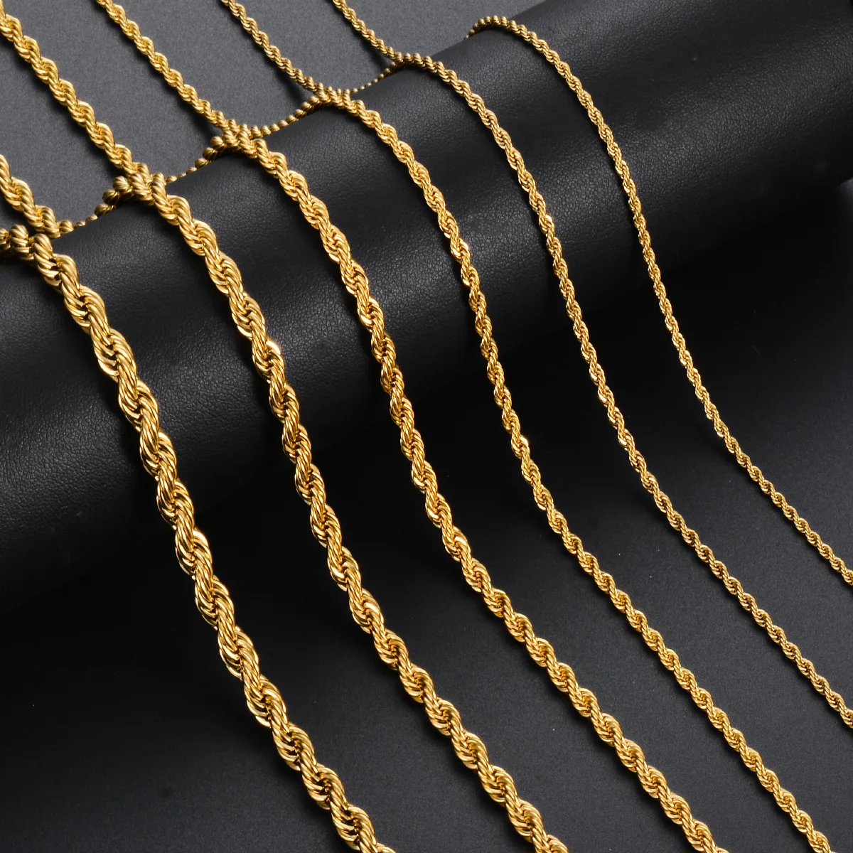 Width 2mm/2.5mm/3mm/4mm/5mm/6mm Twisted Rope Link Chain Gold Color Necklace for Men Women Stainless Steel Chain Necklace Jewelry