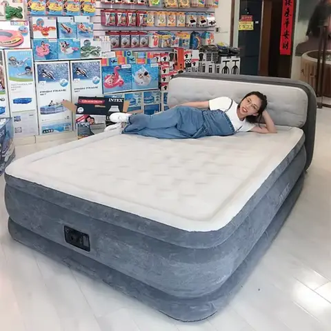 Intex 64448 Luxury Inflatable King Size Foldable Bed for Outdoor Camping Hiking PVC Twin Air Mattress Built-in AC Electric