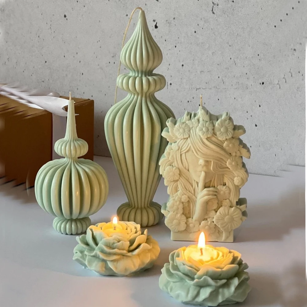 DIY Lace vase shape candle silicone mold Roman Cylindrical Mould Irregular Pillar Candle Mold Geometric Striped Soy Wax Mold