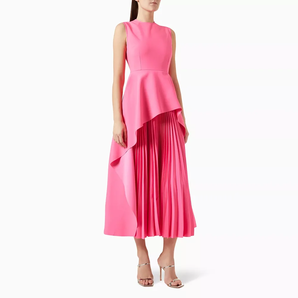 

Elegant Pink Evening Dress Customized O-Neck Sleeveless Jersey Evening Gowns A Line Tea Length Formal Party Dresses 2025