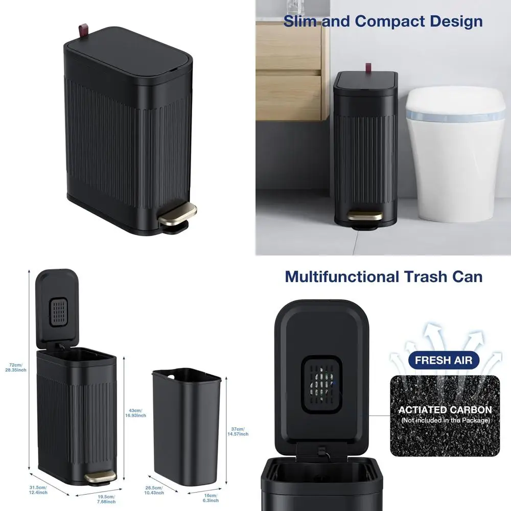 

4 Gallon Soft-Close Step-On Stainless Steel Trash Can with Removable Bin for Bathroom, Bedroom, Office, and Kitchen (Black)