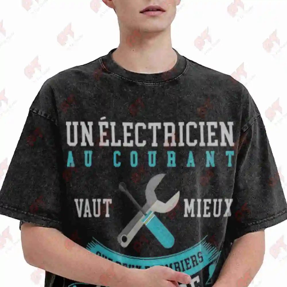 Electrician Plumber Humor French Plumbing Slogan Vintage Washed Tee Pure Cotton T-Shirt