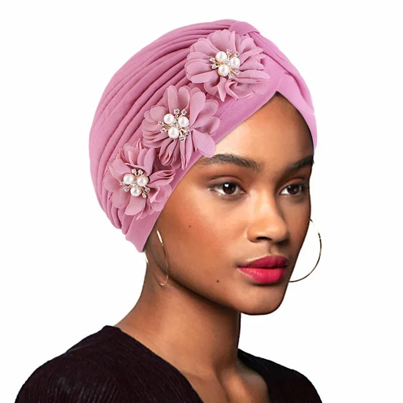 

Indian Muslim Women Ruffle Flower Turban Headwrap Chemo Caps Beanie Hair Loss Hat Turbante Mujer Hijab Head Scarf Headwear Cover