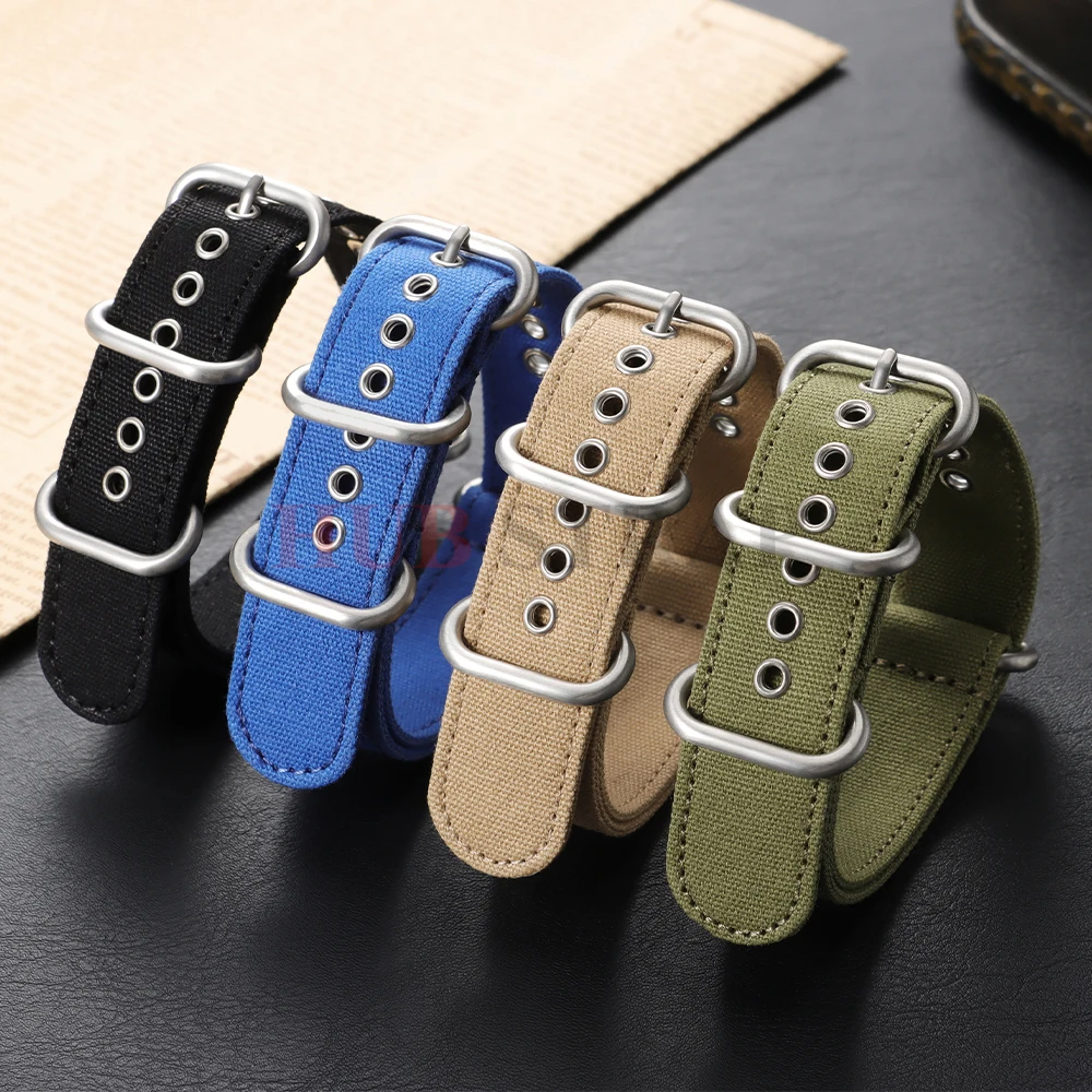 Leinwand Nylon Armband Business Männer Frauen 18/20/22mm Schwarz Khaki Grün Outdoor Sport Uhr Strap Metall schnalle Uhr Zubehör