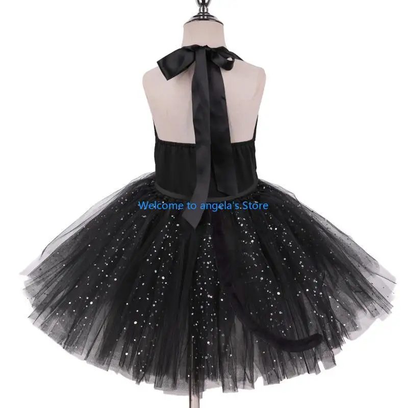 X4YC Động Vật Mèo Phụ Kiện Trang Phục với Mèo Đầu Tutus Đầm cho Bé Gái Halloween Cosplay Đạo Cụ