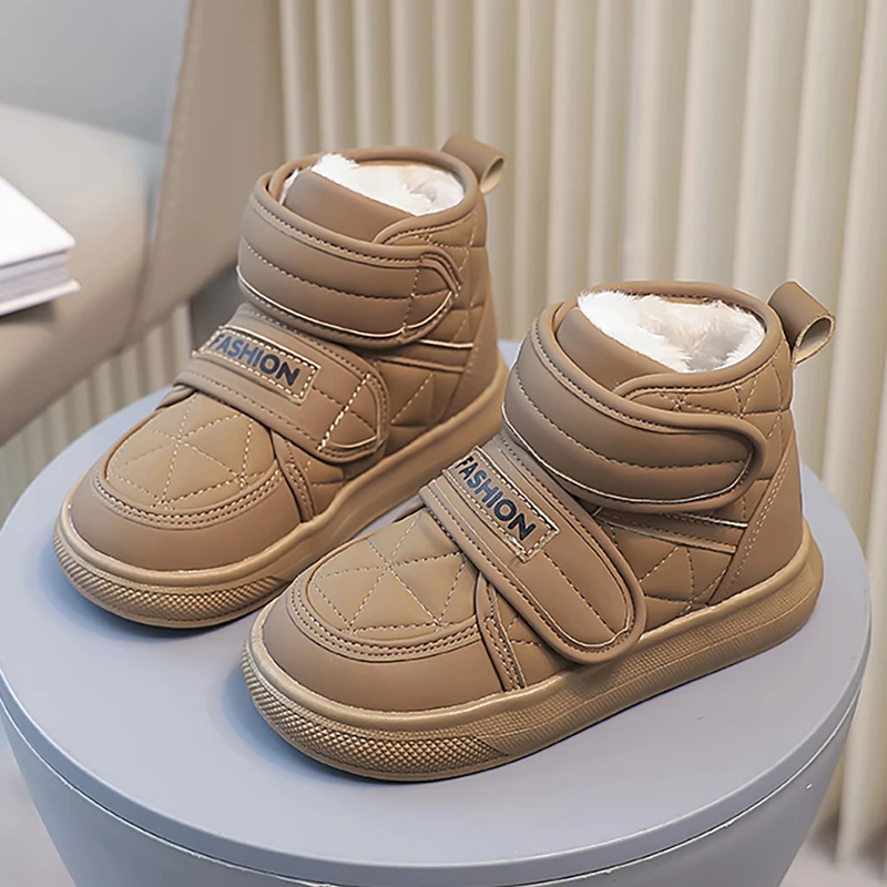 

Winter Snow Boots For Children PU Leather Waterproof Kid's Cotton Shoes Anti-slippery Thick Warm Boy's Girl's Plush Boots Warm