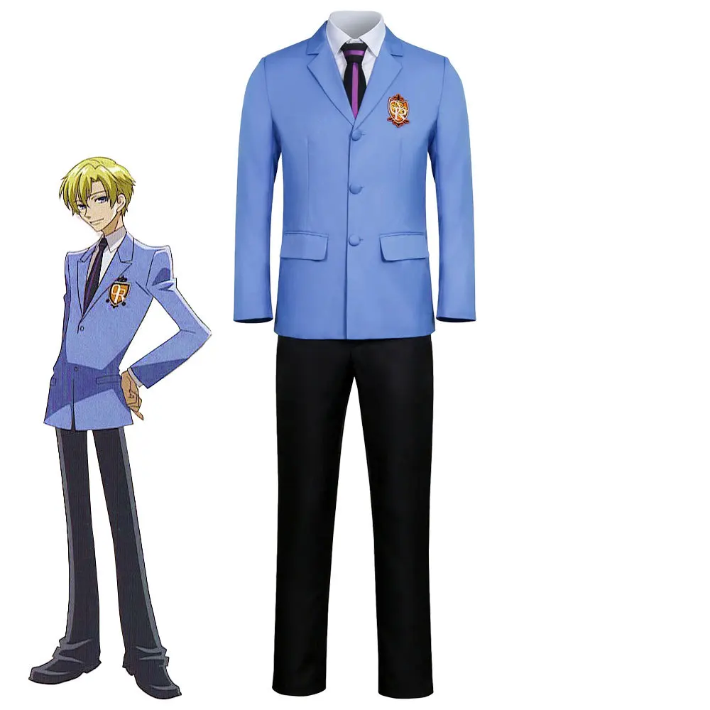 

Ouran High School Fujioka Haruhi Cosplay Costume Anime Ouran High School Host Club Uniform Blue Suit Performance Suit for Men