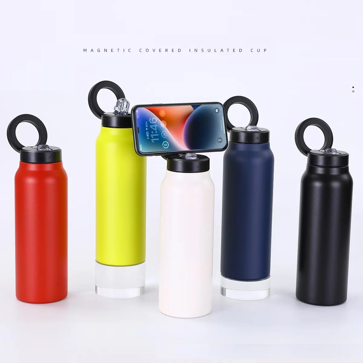 Thermos de sport peint en acier, Double paroi, flacon sous vide d'eau de 24oz/700ml, support magnétique pour téléphone