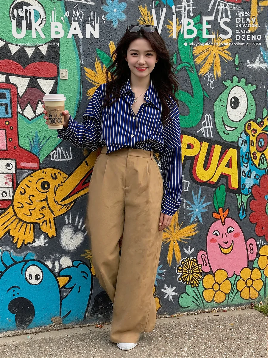 

Синие полосатые рубашки Элегантные женские блузки Одежда Женские летние топы Быстросохнущие облегающие галстуки OL Однобортные Ol Commute