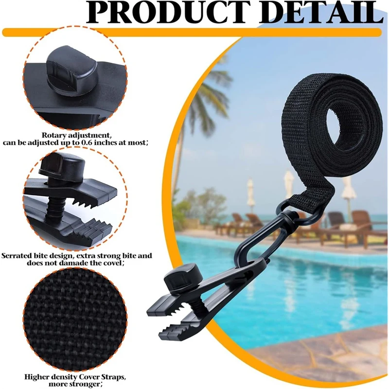 18Pcs Upgraded Pool Solar Cover Reel Straps Pool Cover Reel Attachment Straps Pool Reel Straps Kit-A57M