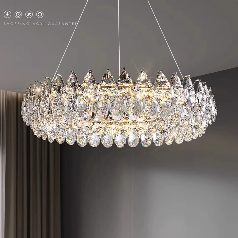 Lámparas colgantes de cristal para gran sala de estar, candelabros creativos de lujo para dormitorio, lámparas colgantes modernas para restaurante