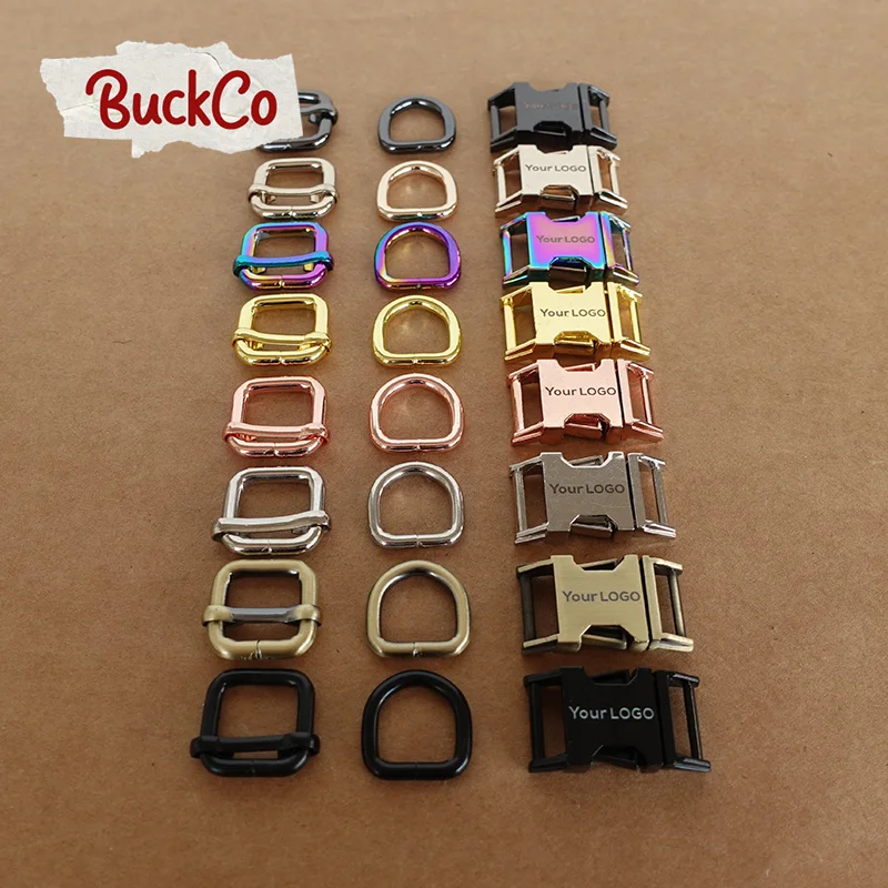 50pcs/lot engraved(metal buckle+adjust buckle+D ring)DIY dog collar webbing sewing accessory quality plated buckle 8 colours