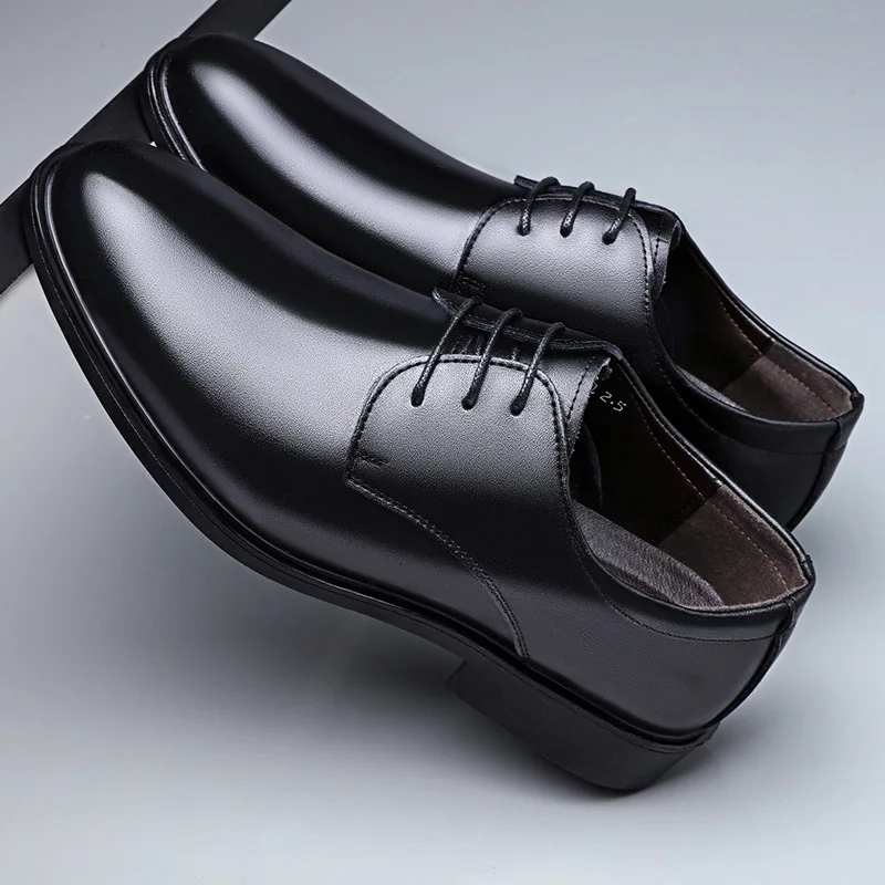 Koreaanse puntige platformschoenen met veters voor heren Zakelijke formele casual leren schoenen Man effen kleur Nieuwe designer trouwschoen