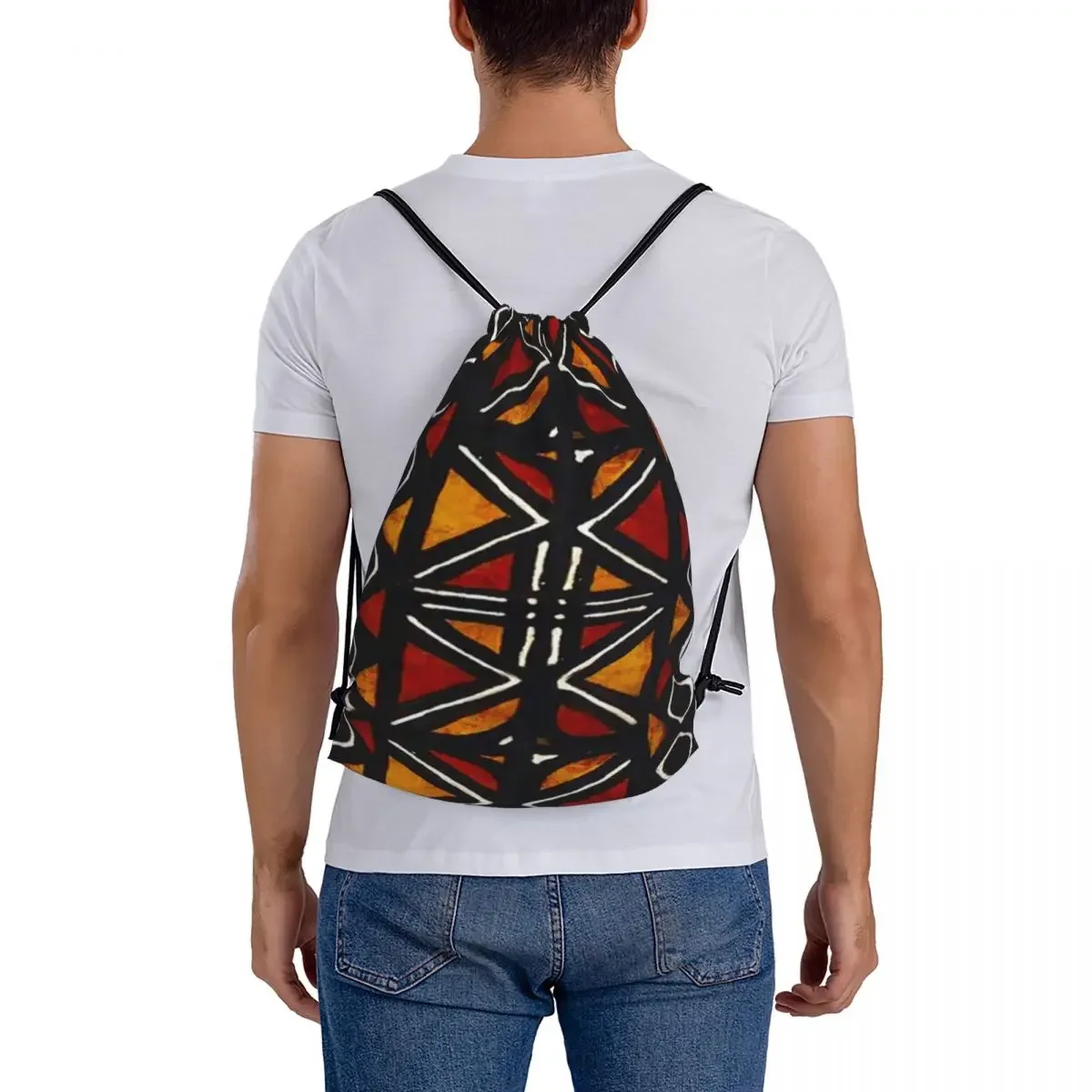 Bogolan-mochila con patrón de guardabarros africano para estudiantes, bolsa deportiva de bolsillo con cordón, bolsa de libros para viajes, 1 mochila