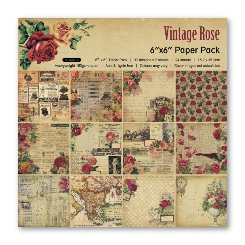 Scrapbook Pad Assorted Pattern decoupage Cardstock Paper Single-Sided Vintage Scrapbooking DIY Decorative Junk Journaling 24pcs