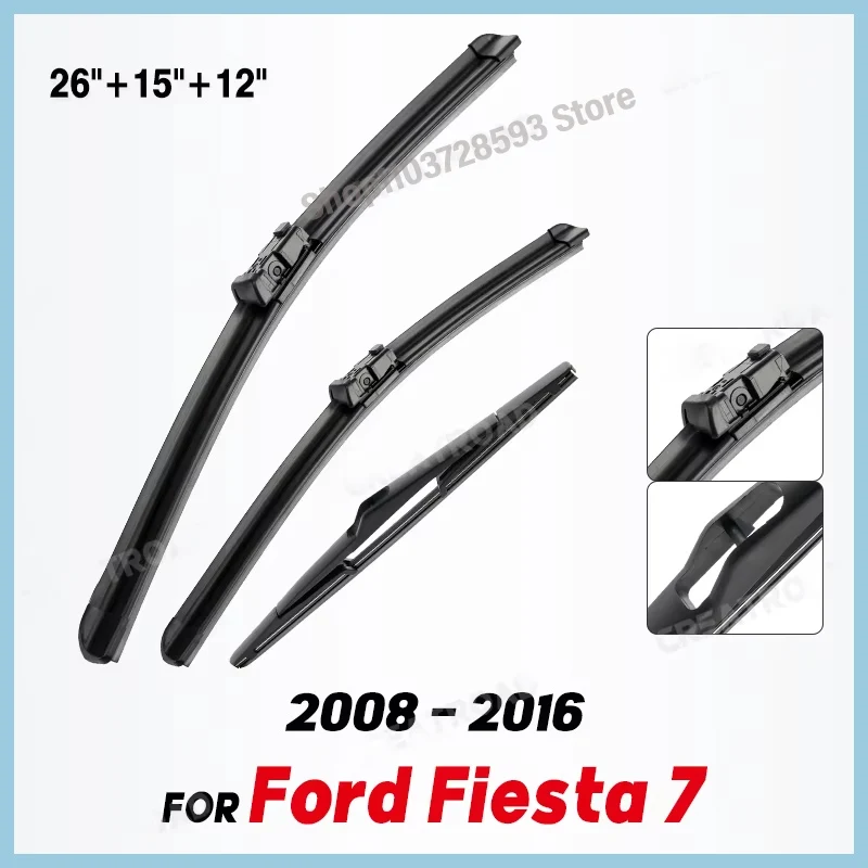 

Wiper LHD Front & Rear Wiper Blades Set For Ford Fiesta 7 2008 - 2016 Windshield Windscreen Window Brushes 26"+15"+12"