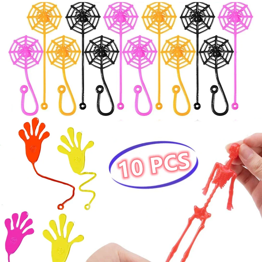 10pcs/bag Elastic Palm Spider Web Creative Pumpkin Spooky Halloween Creative Tinker Climbing Wall Sticky Stretchy Toys