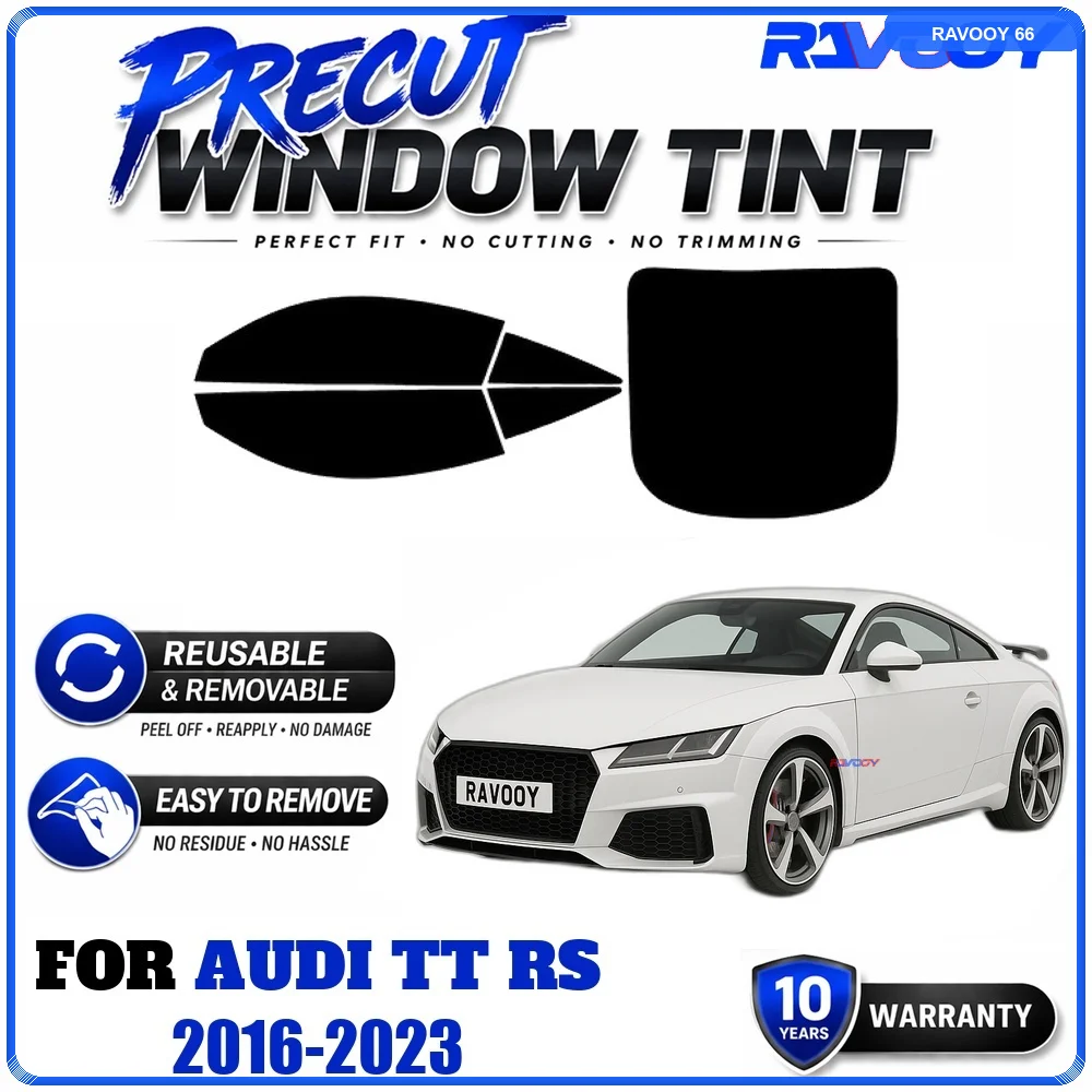 RAVOOY Precut Window Tint, Reusable Removable EPU Film, Custom Fit for Audi TT RS 2016-2023, UV Heat Protection