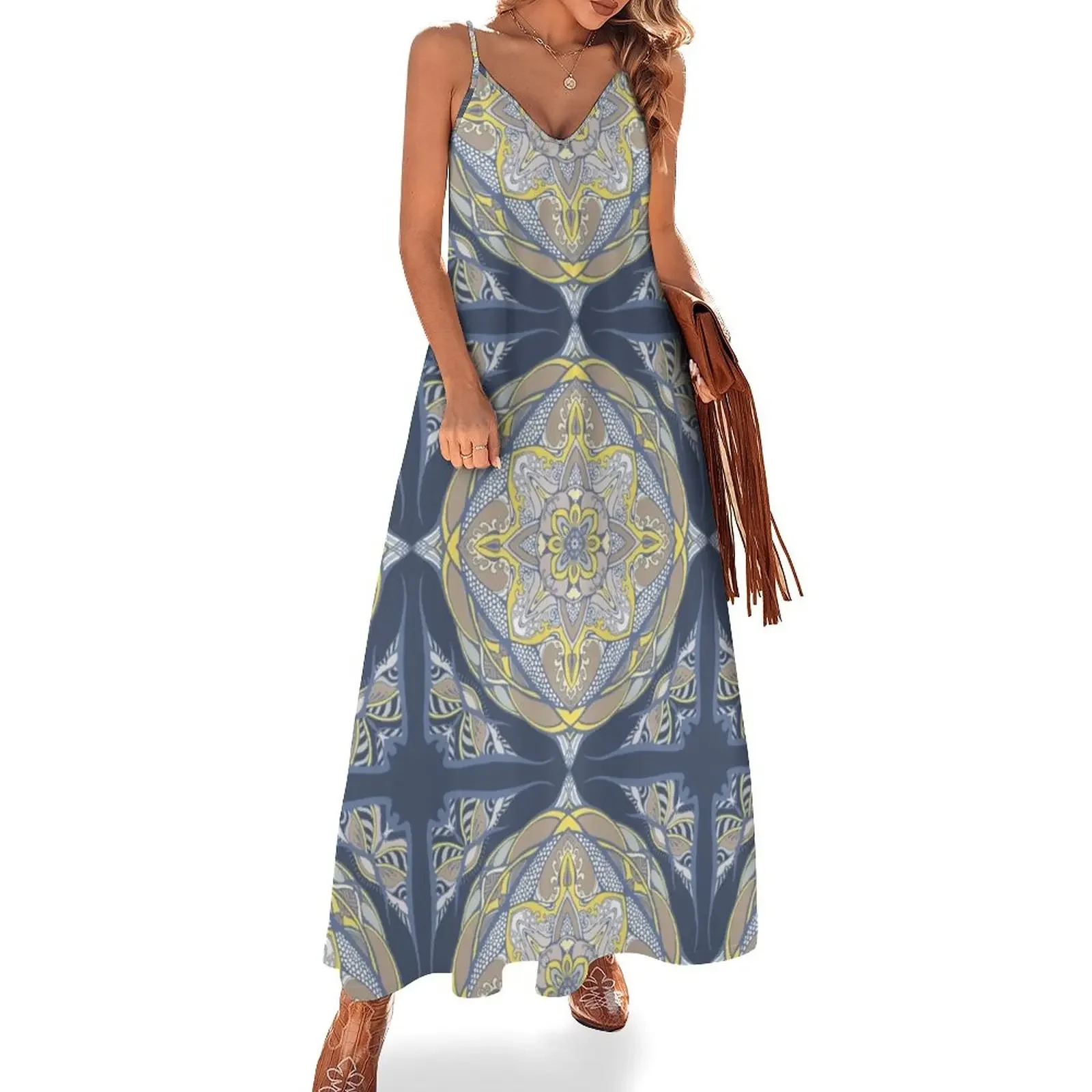 

barocco color mandala vector art Sleeveless Dress women's evening dresses long dress women bandage dress vintage