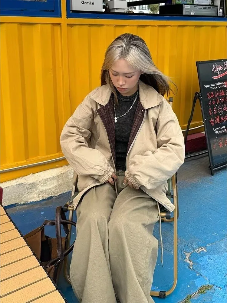 

Двустороннее пальто Harajuku Sle Jaet, простое модное молодежное пальто из полиэфирного волокна, длинное пальто-стойка