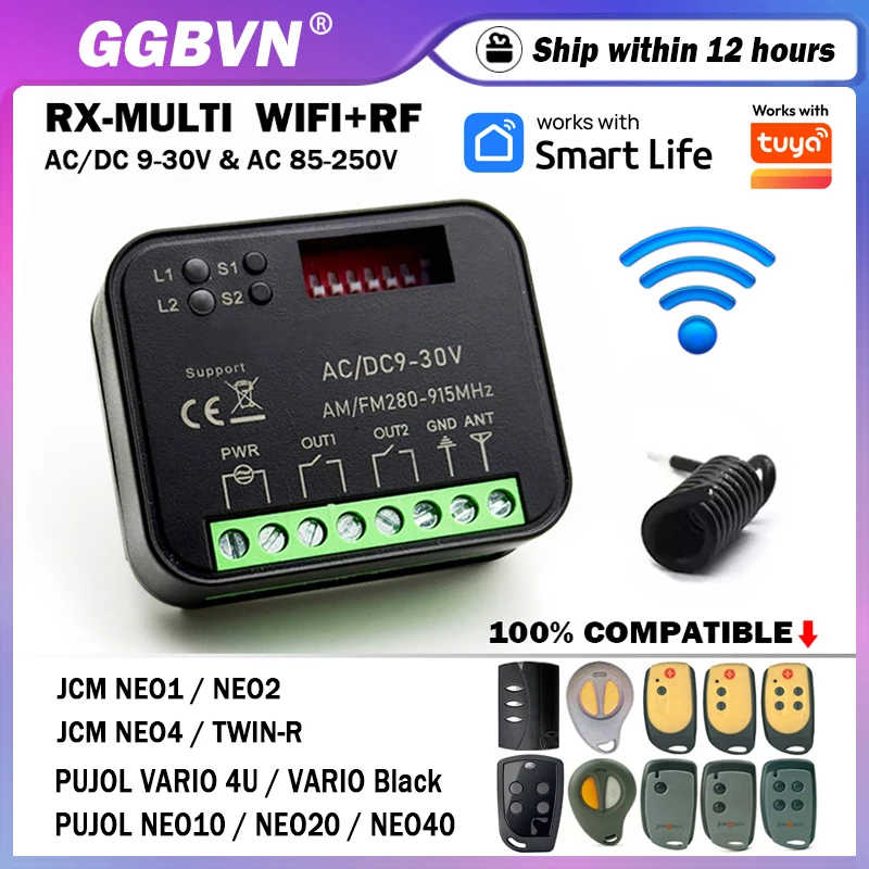 RX MULTI WIFI Switch Gate Opener 2CH Receiver Module For JCM NEO RC1 RC2 RC4 TWIN-R PUJOL VARIO 4U Black NEO TWIN Remote Control