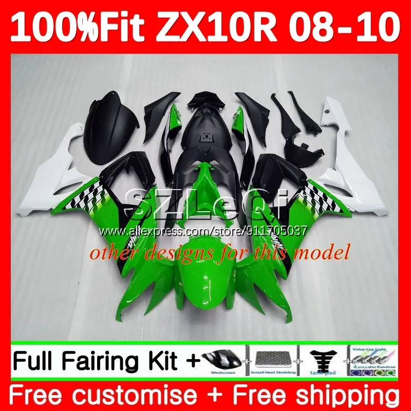 Injection Body For KAWASAKI NINJA ZX-10R ZX 10 R 10R 1000 CC 110No.190 ZX10R Hot Green 08 09 10 ZX1000 2008 2009 2010 Fairing