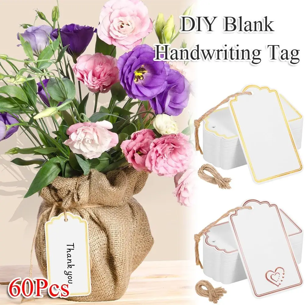 

60Pcs Durable DIY Handwriting Blank Tag Rectangular Hanging Decoration Price Tags Kraft Paper Tags Packaging Decoration