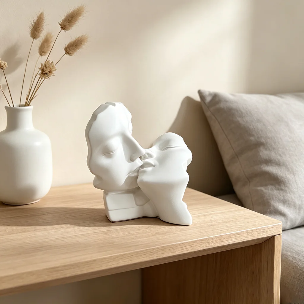 Abstract Kissing Couple Statue Modern Resin Sculpture Romantic Home Decor for Living Room Office Wedding Gift
