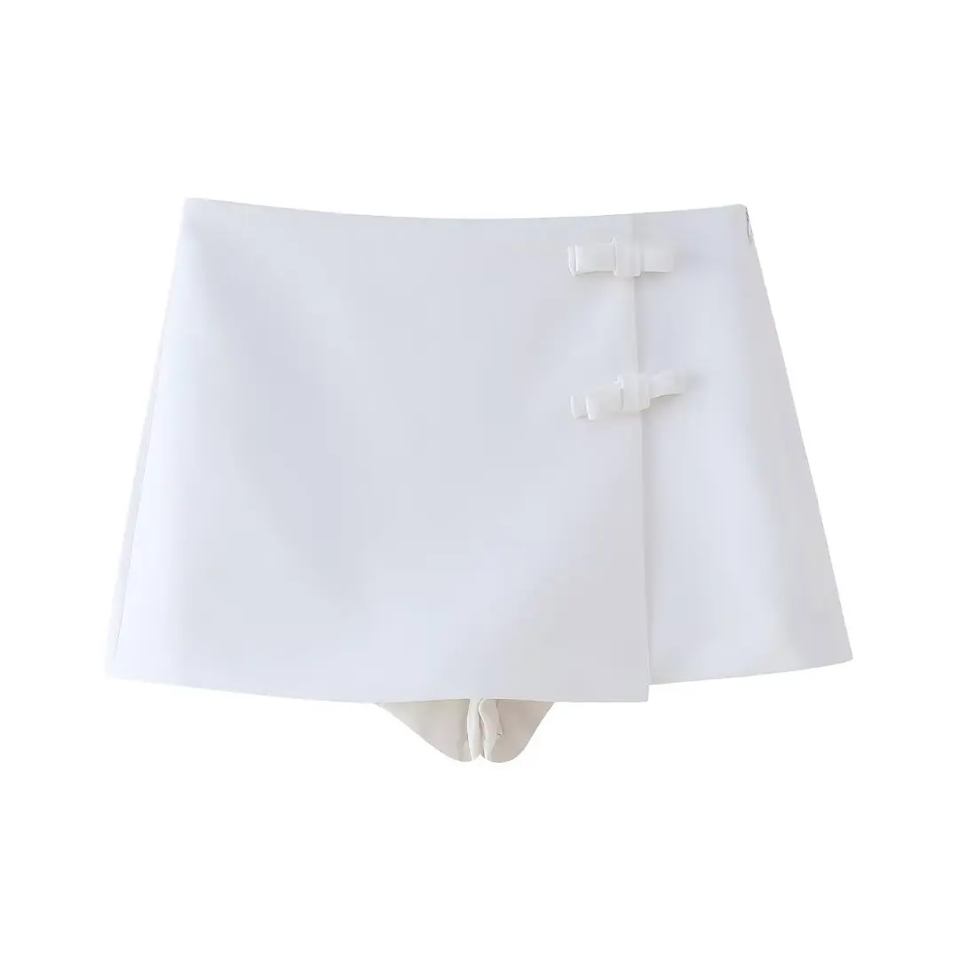 Duoperi-mini saia de cintura alta para mulheres, shorts de cor sólida com renda, estilo casual, chique, moda
