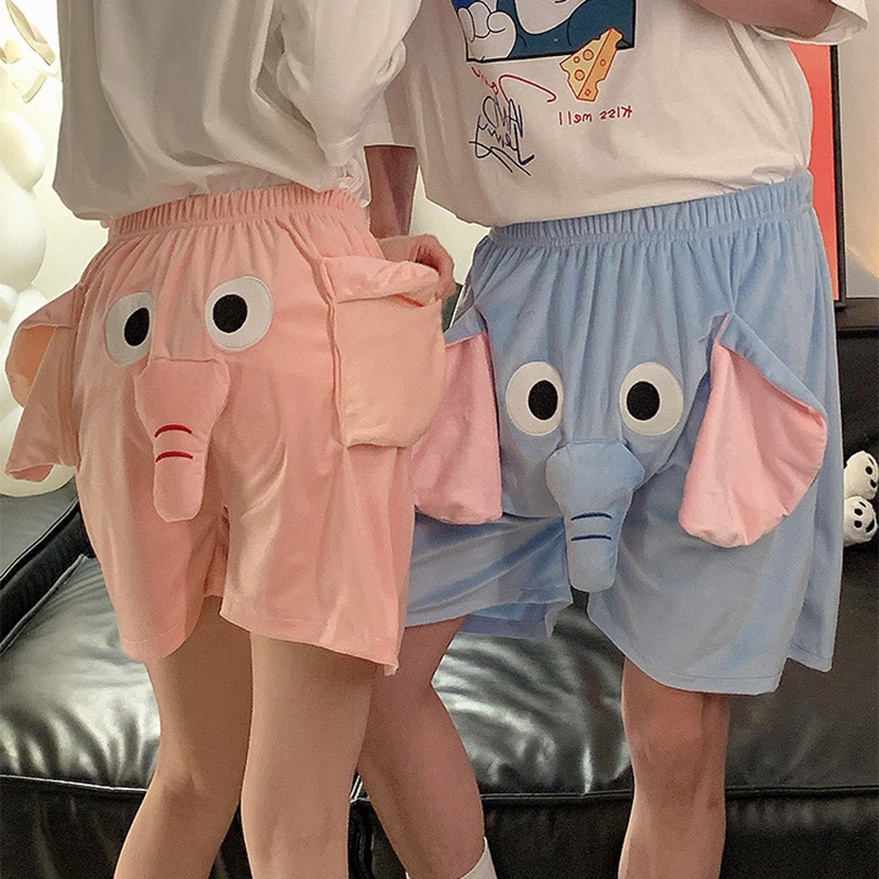 Women Elephant Pajama Pants Men Cute Cartoon Funny Long Nose Shorts Summer Sleep Bottoms Home Pants Boyfriends Birthday Gifts