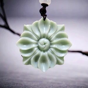 Natural Real Jade Flower Pendant Necklace Gifts for Women Men Accessories Gemstones Carved Jewelry Chinese Charm Talismans