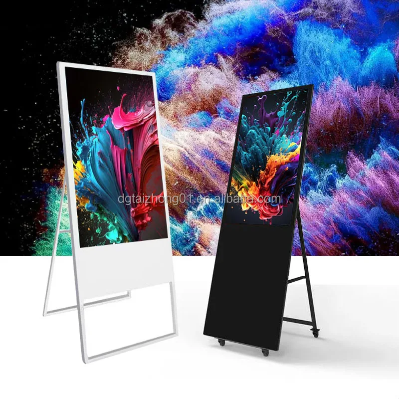 للمطاعم ومركز التسوق رفيع للغاية 49/55 بوصة شاشة لمس عمودية حامل عرض أرضي ملصق محمول قابل للطي