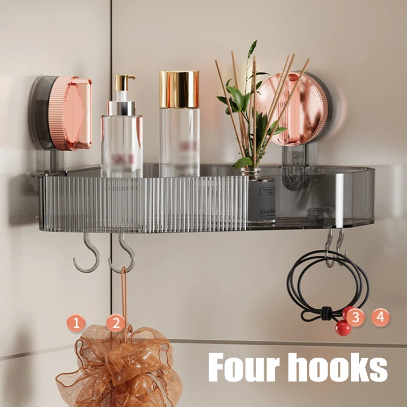 Bathroom Shelf Suction Cup Wall Mounted Shower Rack No Drill Shampoo Holder Organizer Corner Caddy Shelf Makeup Sorting Box