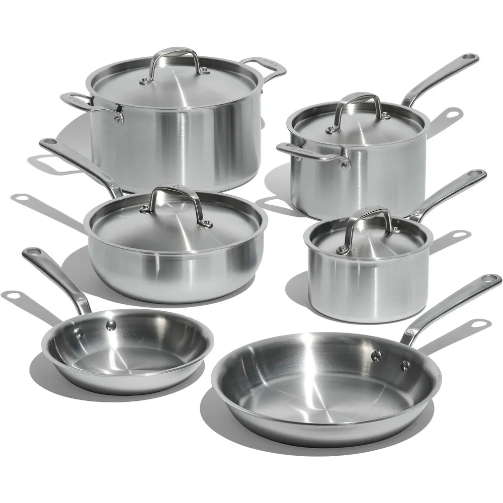 10-piece stainless steel pot and pan set - includes stainless steel frying pan, pan, cilantro and stockpot with lid