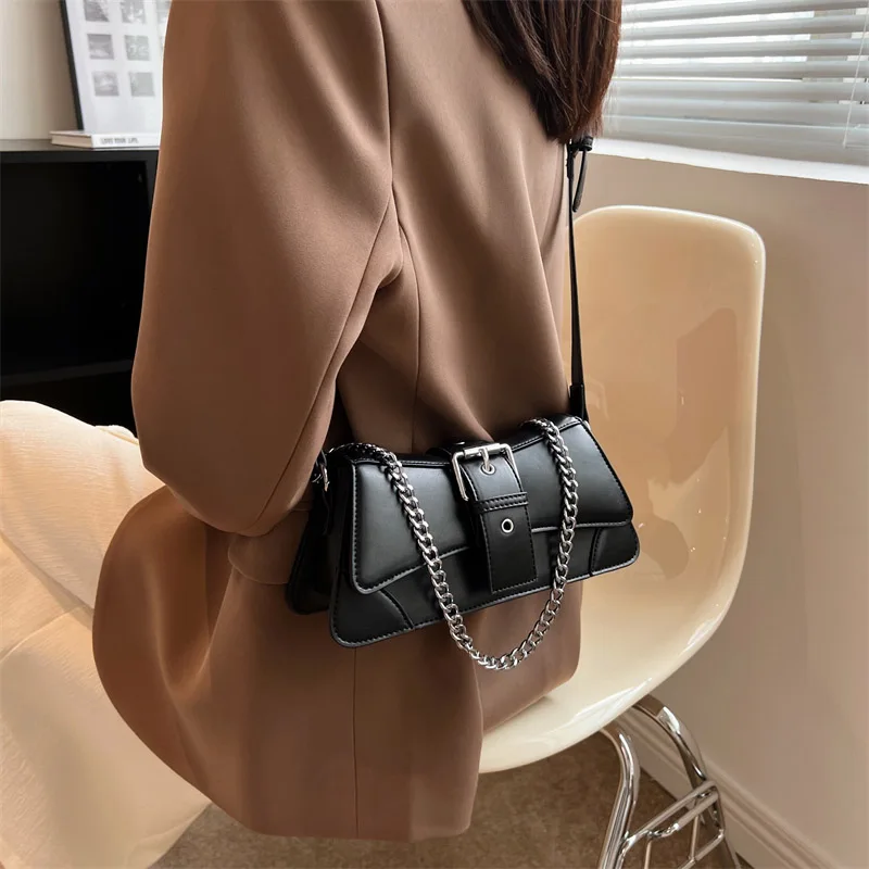 Solid color Women Chain Shoulder Side Bag Small PU Leather Handbag Wallet Vintage Luxury Brand Lady Flap Crossbody Sling Bag