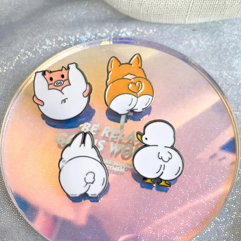 Funny Cartoon Duck Dog Bunny Buttocks Brooch Cute Animal Enamel Lapel Badge Pins Jewelry Party Gifts For Women Girl Boy