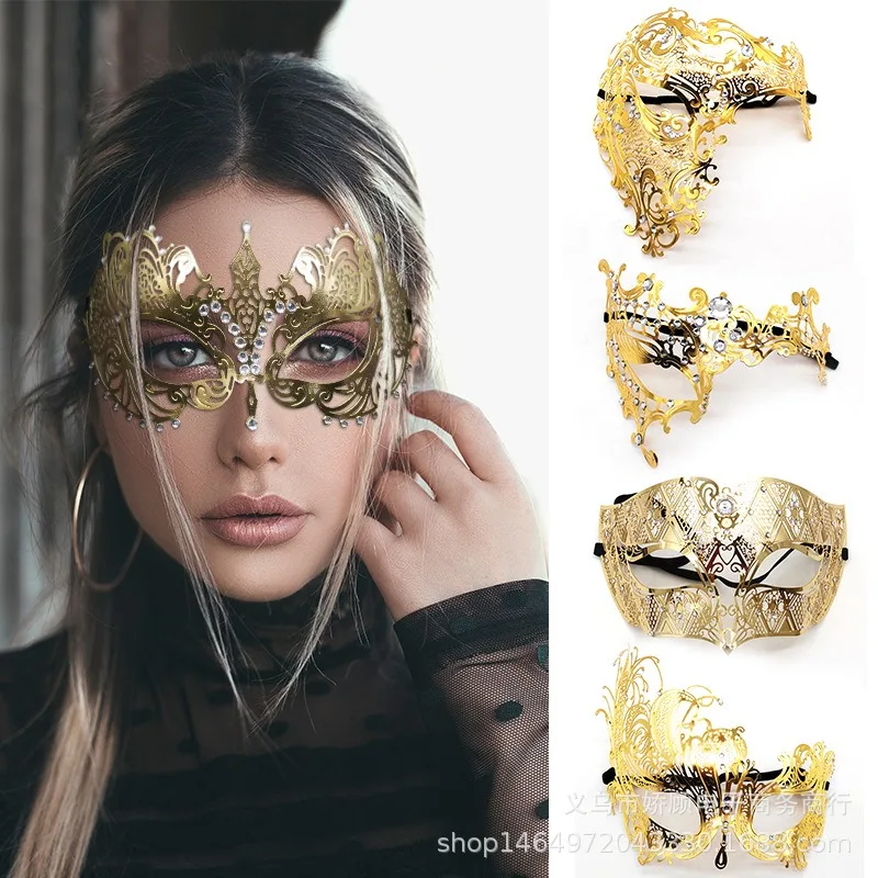 

Halloween Half Face Mask Metal Diamond Masquerade Party Costume Accessories Iron Mask Rhinestone Dance Disguise Props‌