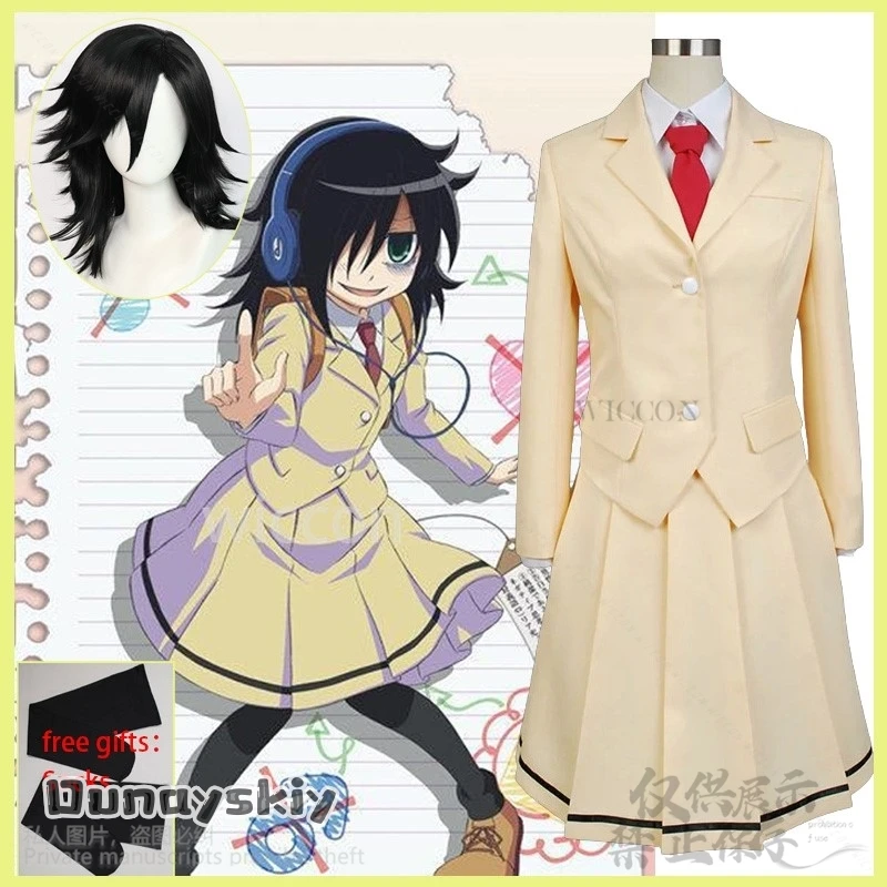 Anime WataMote Tomoko Kuroki Cosplay Kuroki Tomoko Costume Jk School Uniform Dress Lovely Lolita Halloween Party Black Wigs Cos