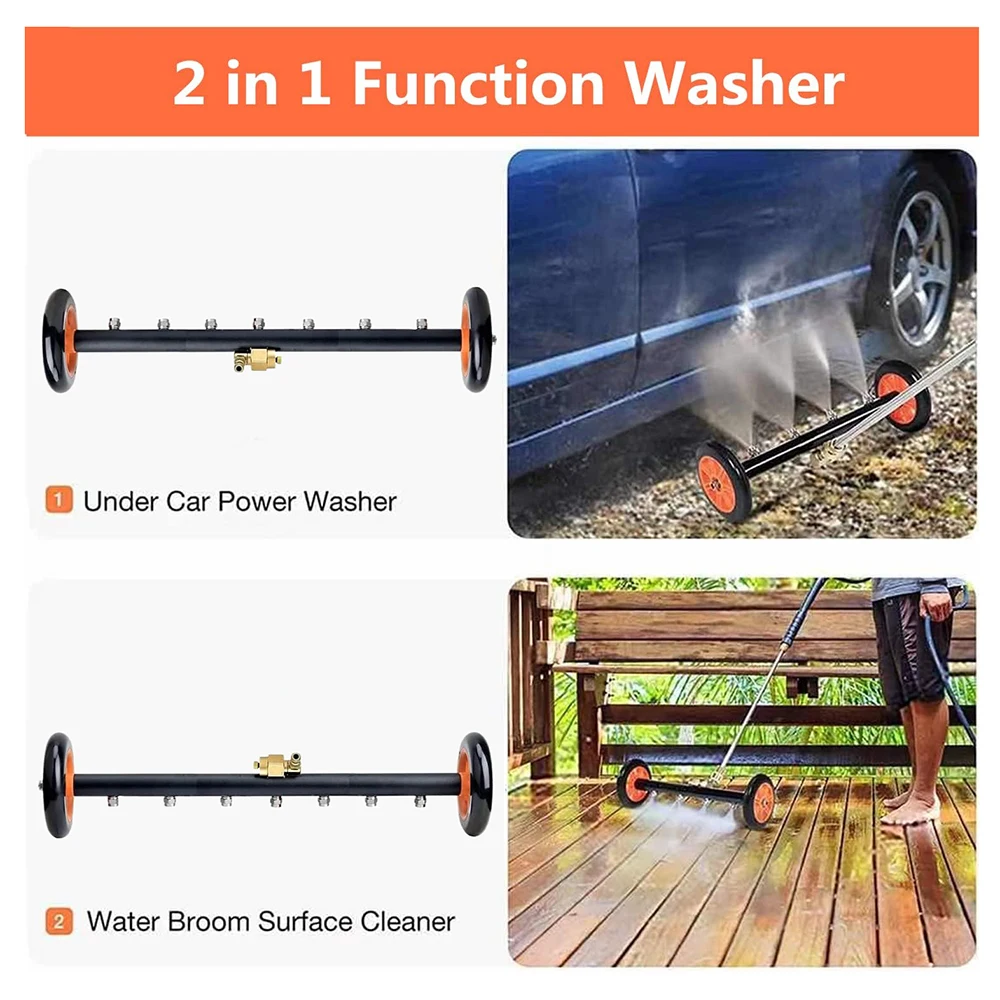 JUNGLEFLASH High Pressure Washer Undercarriage Cleaner Upgrade Extended 24 Inch Power Washer Surface Cleaner 7 Nozzles 4000 PSI