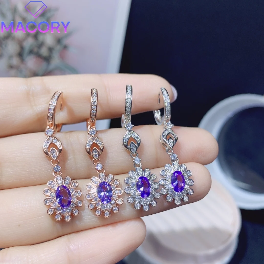 

Designer luxury brand copy natural tanzanite earrings silver 925 female Korean version of free shipping gem earrings female