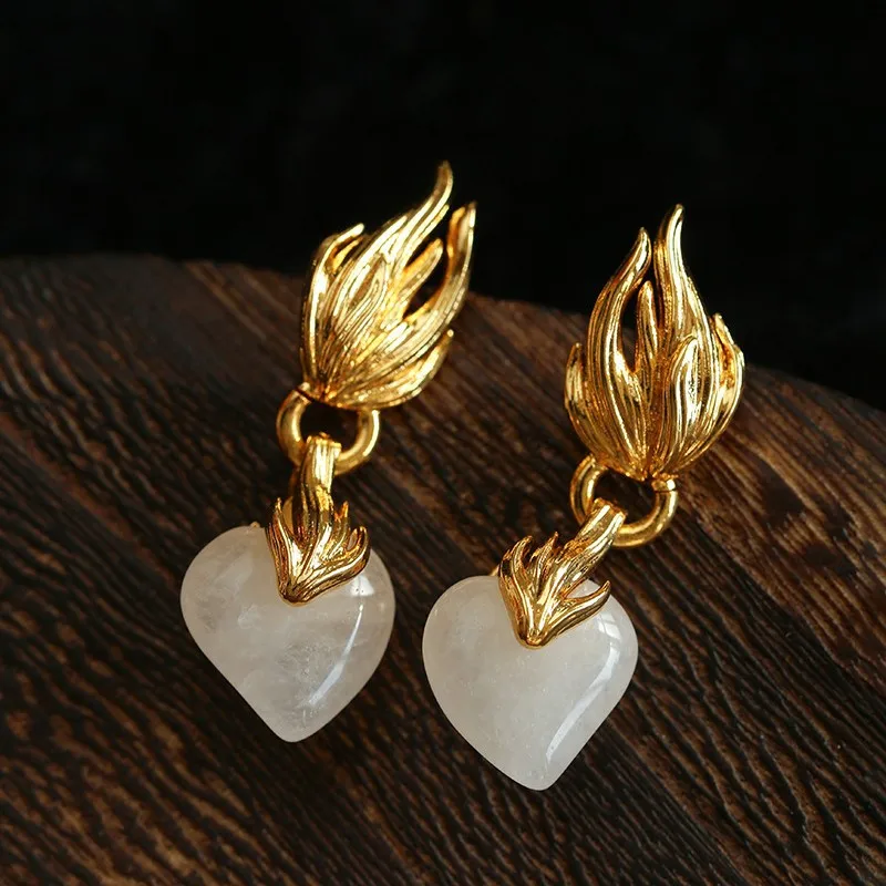 

Europe America Natural White Crystal Heart Earrings Brooch Luxury Set Women Vintage Designer Brand Jewelry Accessories