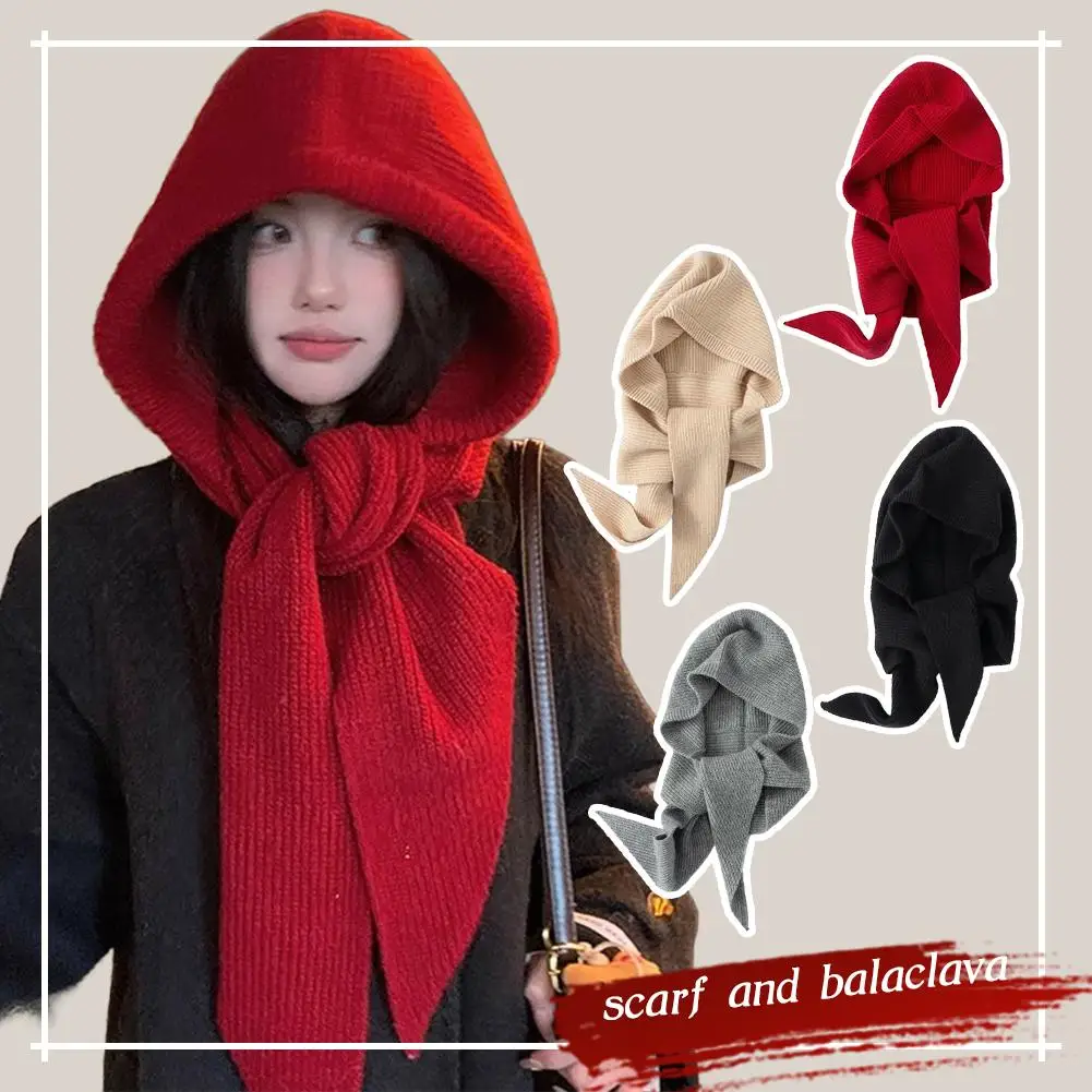 أزياء المرأة الحمراء بالاكلافا قبعة وشاح متكامل محبوك قبعة تدفئة المألوف الخريف الشتاء الحرارية الرقبة أدفأ قبعة الكرة كاب #4