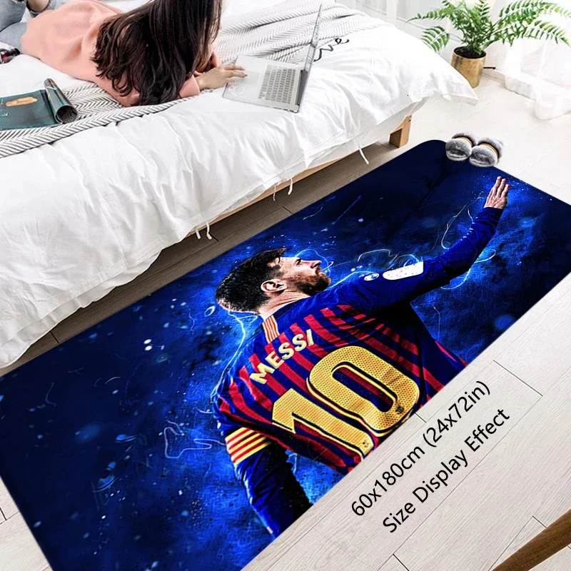 Entrance Doormat Messi Non-slip Bedroom Soccer Mat Halllway Carpet Kitchen Floor Mat Flannel Living Room Home Car Decor Bath Rug