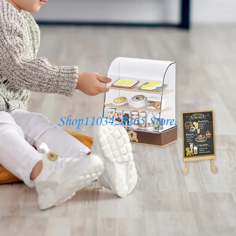 Vitrine padaria miniatura com estatueta sobremesa, conjunto para casas bonecas, exposição loja padaria,