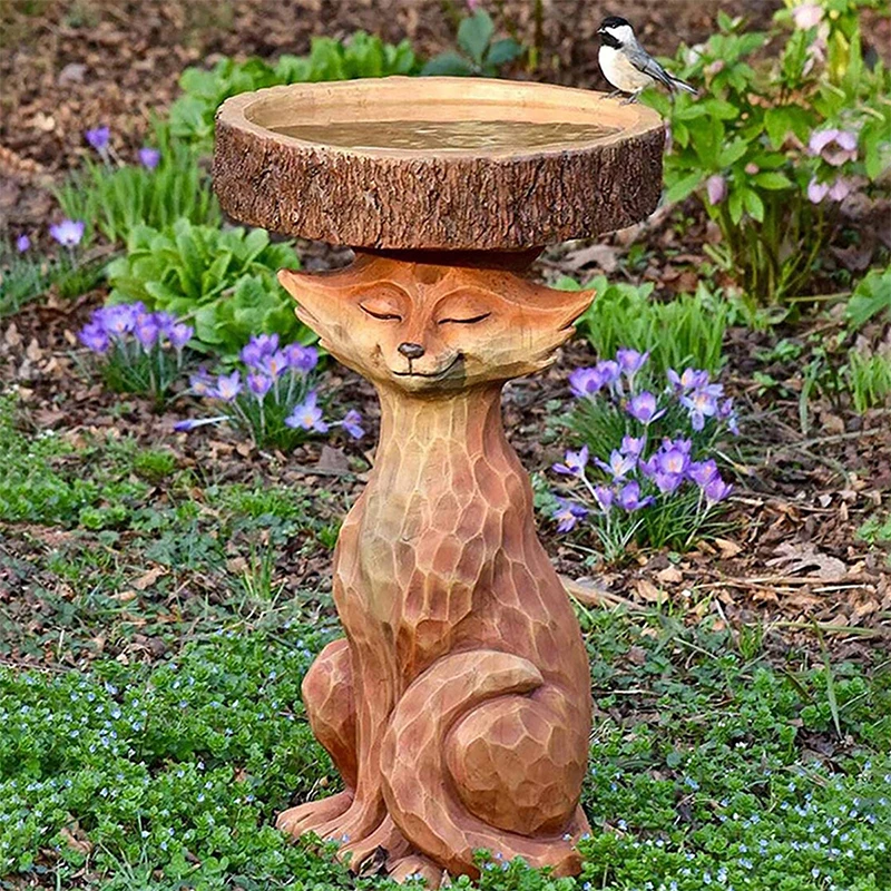 Bird Water Feeder Cute Sunflower Raccoon Resin Simulation Stump Bird Feeder Crafts Ornaments Gardening Jardin Decorations Maison