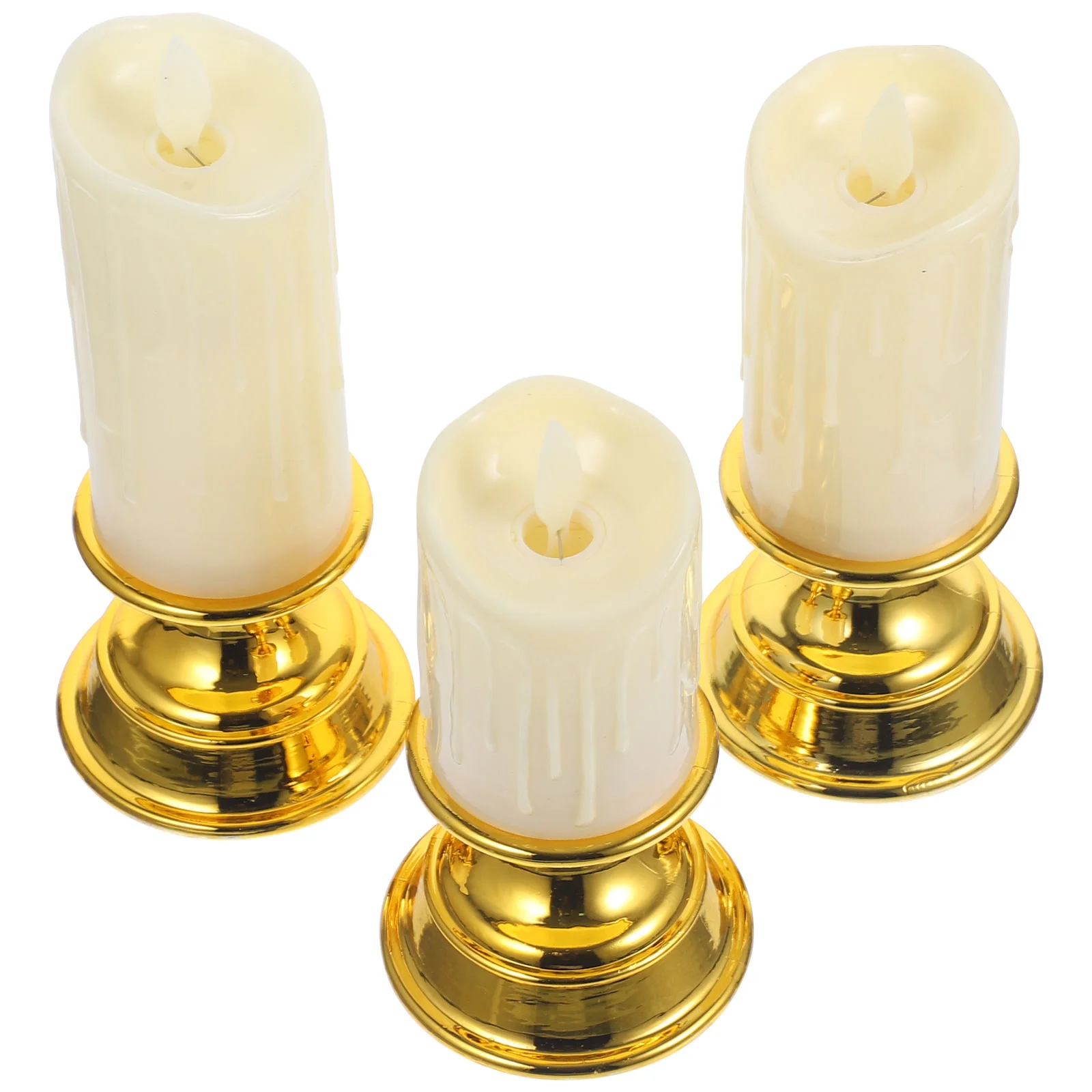 3 Pcs Flameless Taper Candles Golden Light Operated Flickering Votive