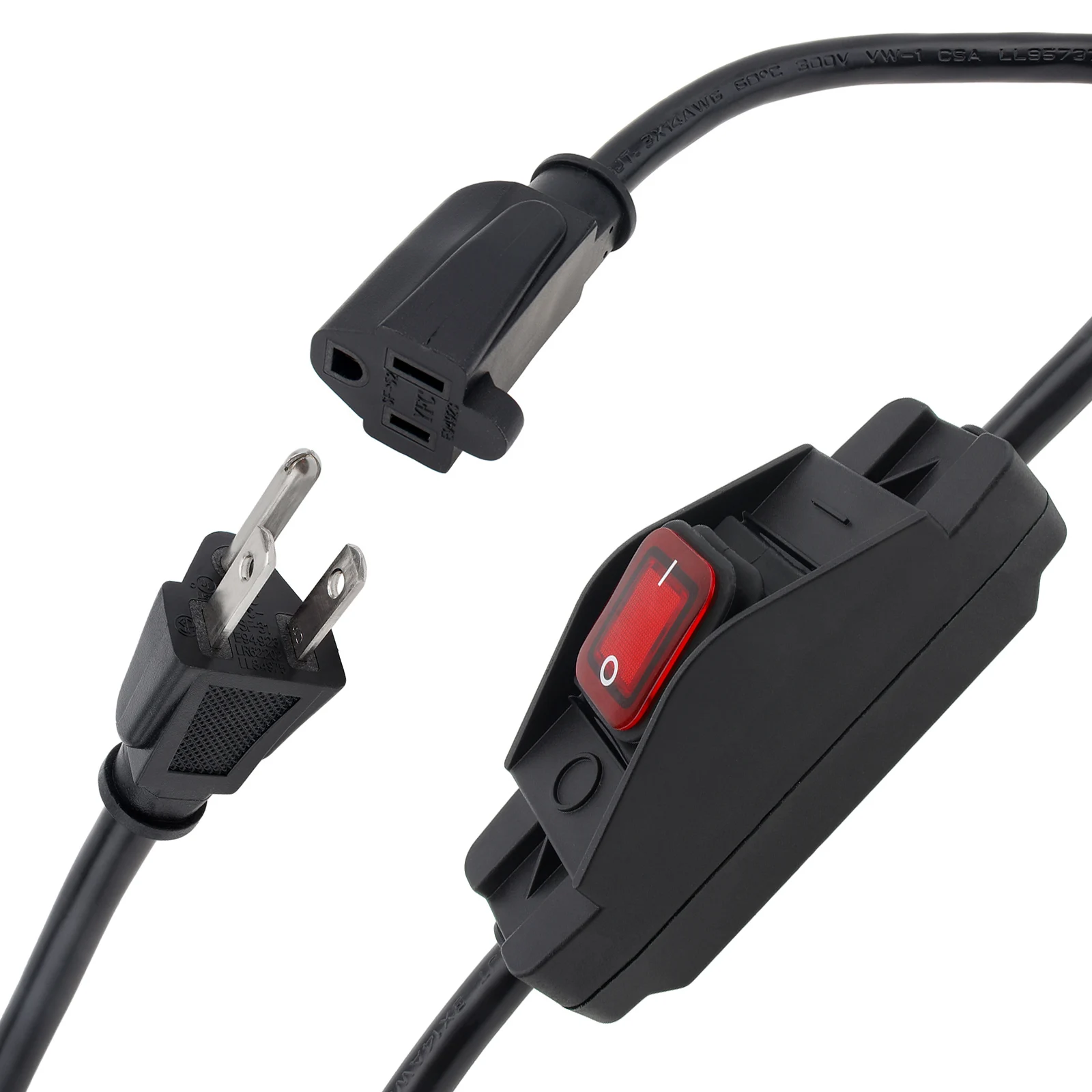 3 Prong Extension Cord Heavy Duty Outdoor Waterproof Extension Cord for Lamp/ Printer / Appliances with Switch On/Off Power Cord